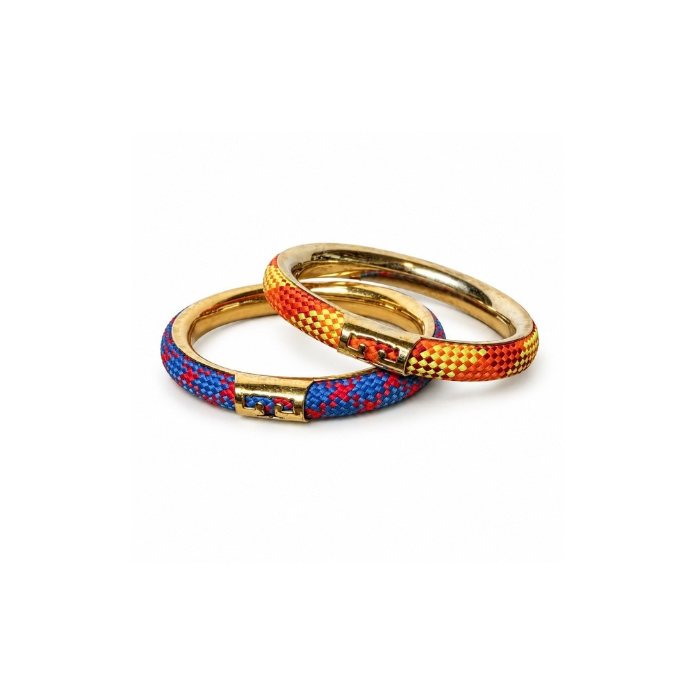 Tory Burch Weaved Bangle Bracelets, Set of 2, Green / Yellow & Blue/Red 133928